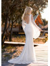 Deep V Neck Ivory Lace Tulle Stunning Wedding Dress With Detachable Sleeves